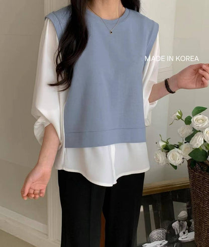 9B109 假兩件襯衫下擺上衣