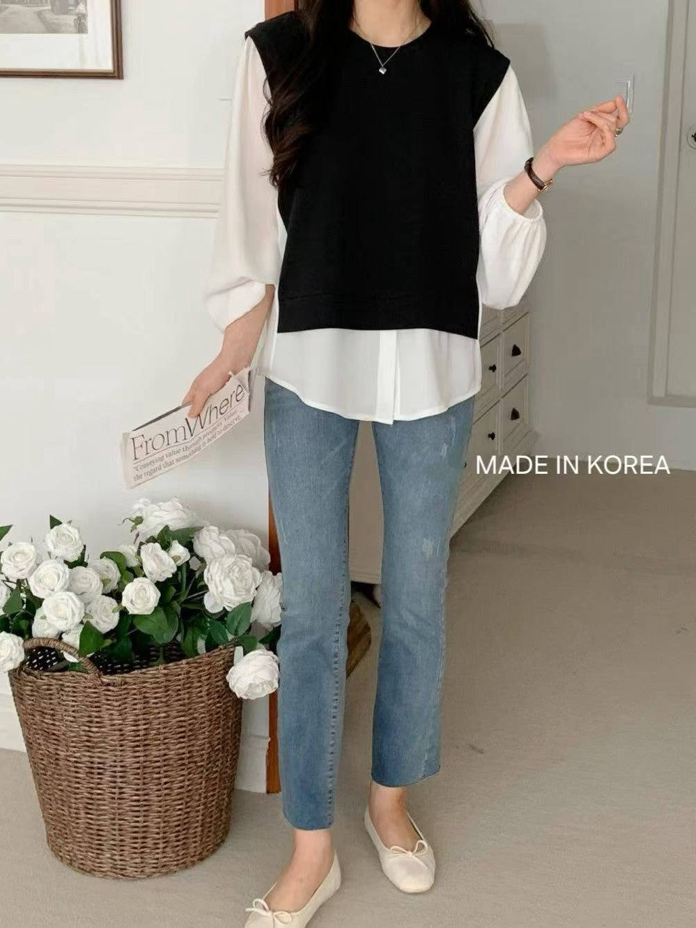 9B109 假兩件襯衫下擺上衣