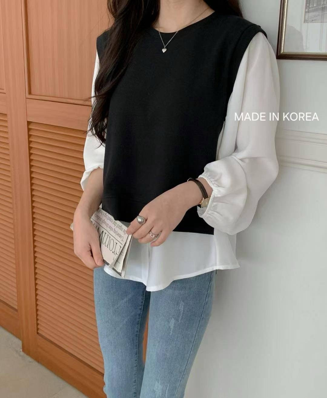 9B109 假兩件襯衫下擺上衣