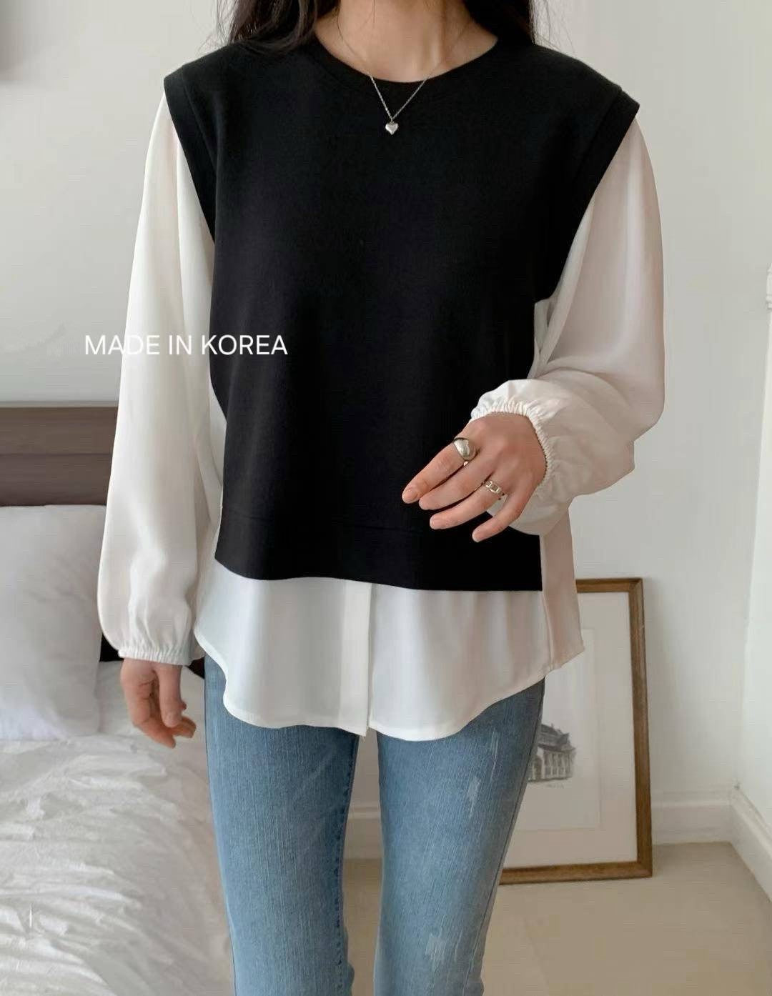 9B109 假兩件襯衫下擺上衣