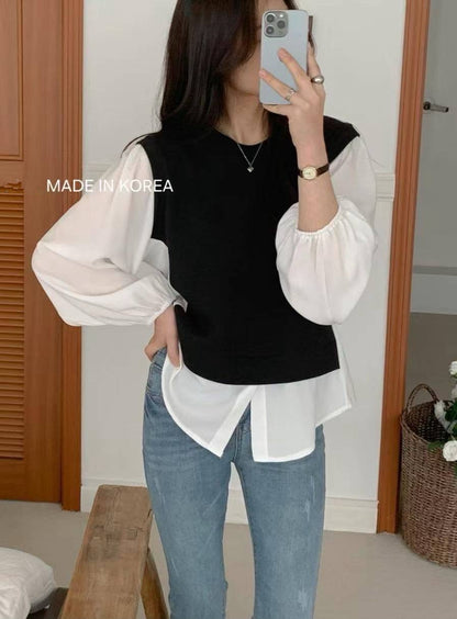 9B109 假兩件襯衫下擺上衣