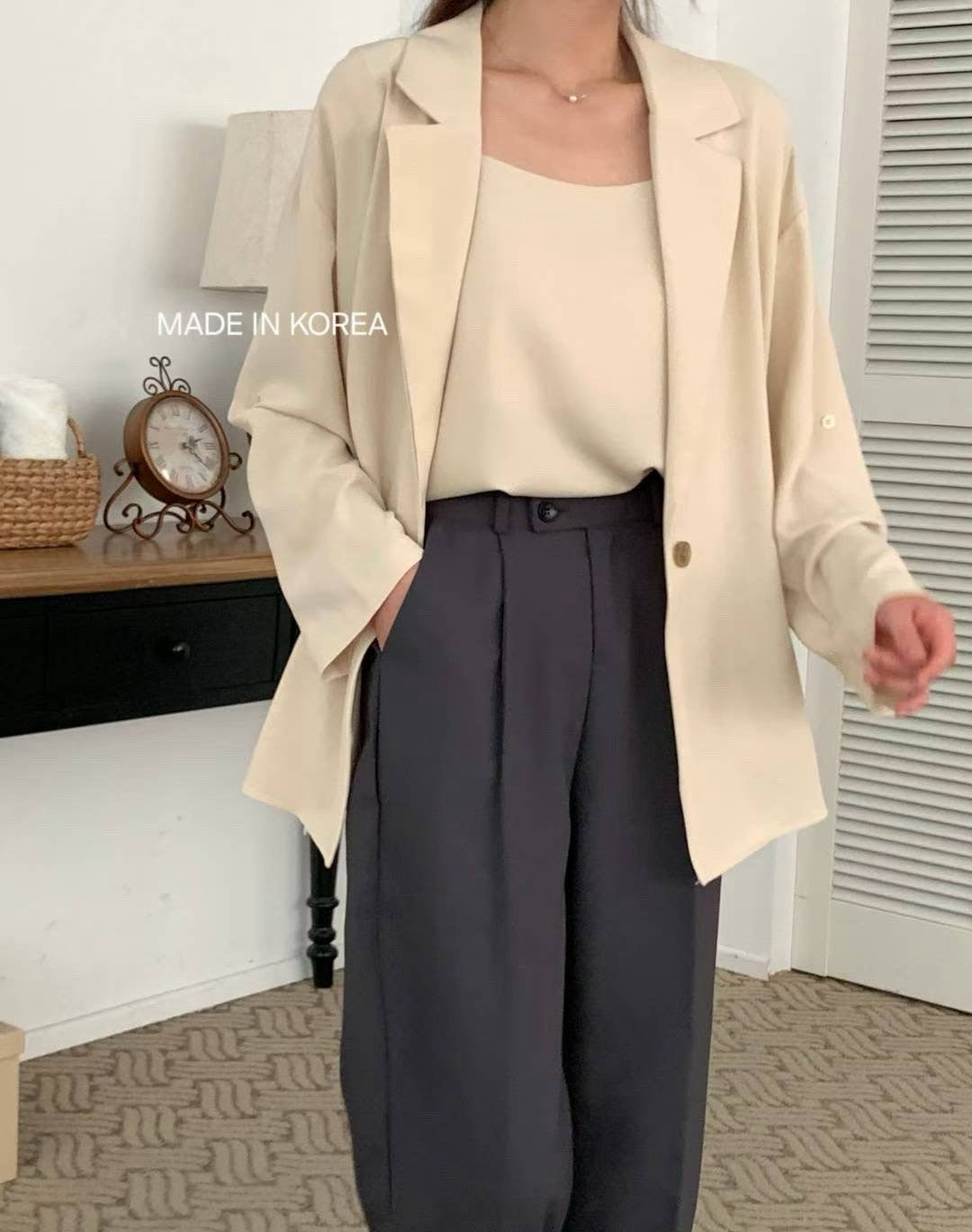 9B103 袖扣繩雪紡西裝罩衫