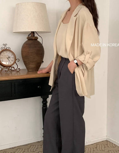 9B103 袖扣繩雪紡西裝罩衫