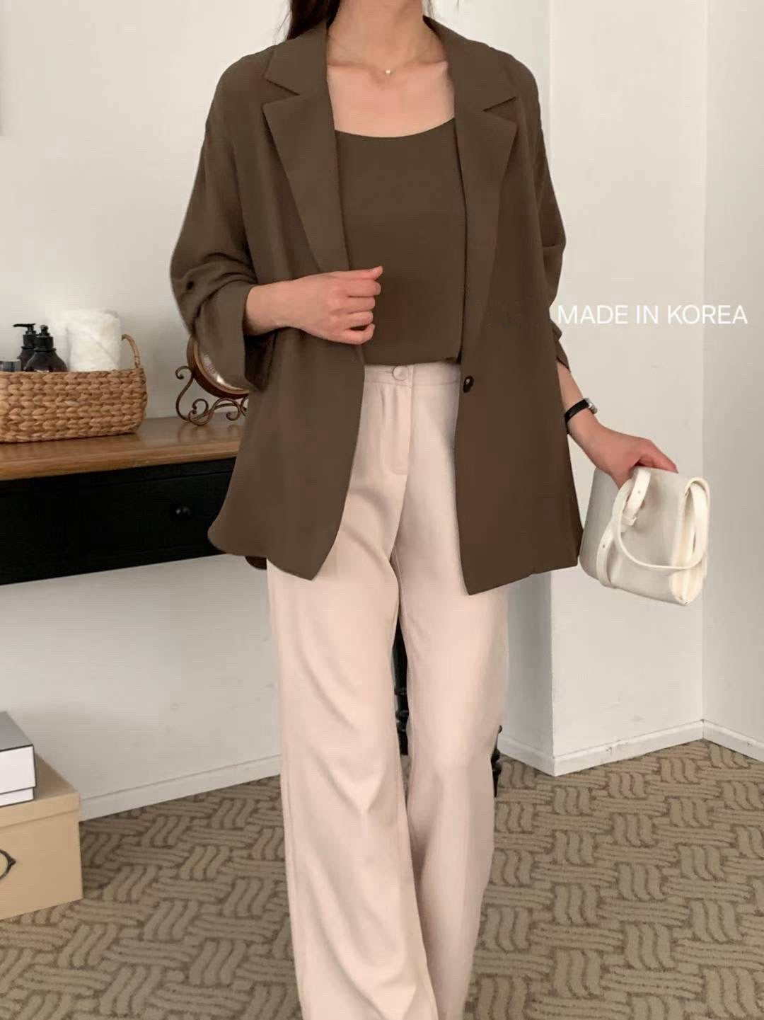 9B103 袖扣繩雪紡西裝罩衫