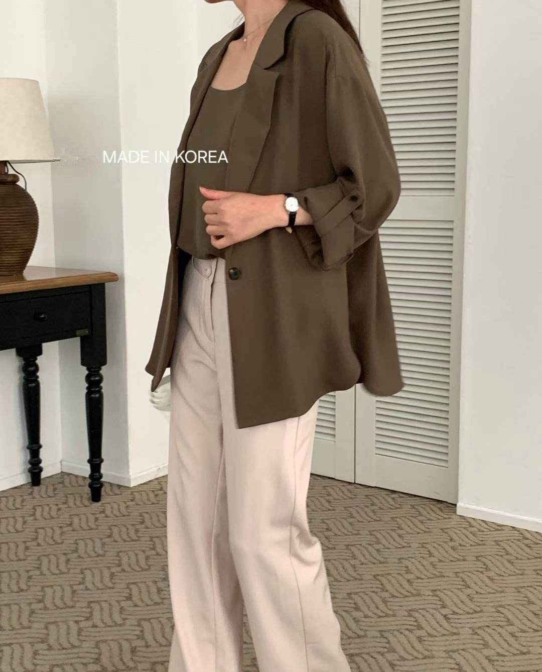 9B103 袖扣繩雪紡西裝罩衫