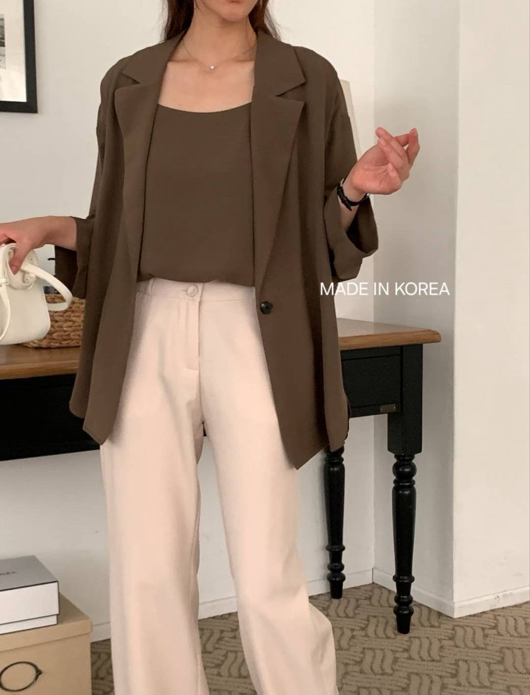 9B103 袖扣繩雪紡西裝罩衫