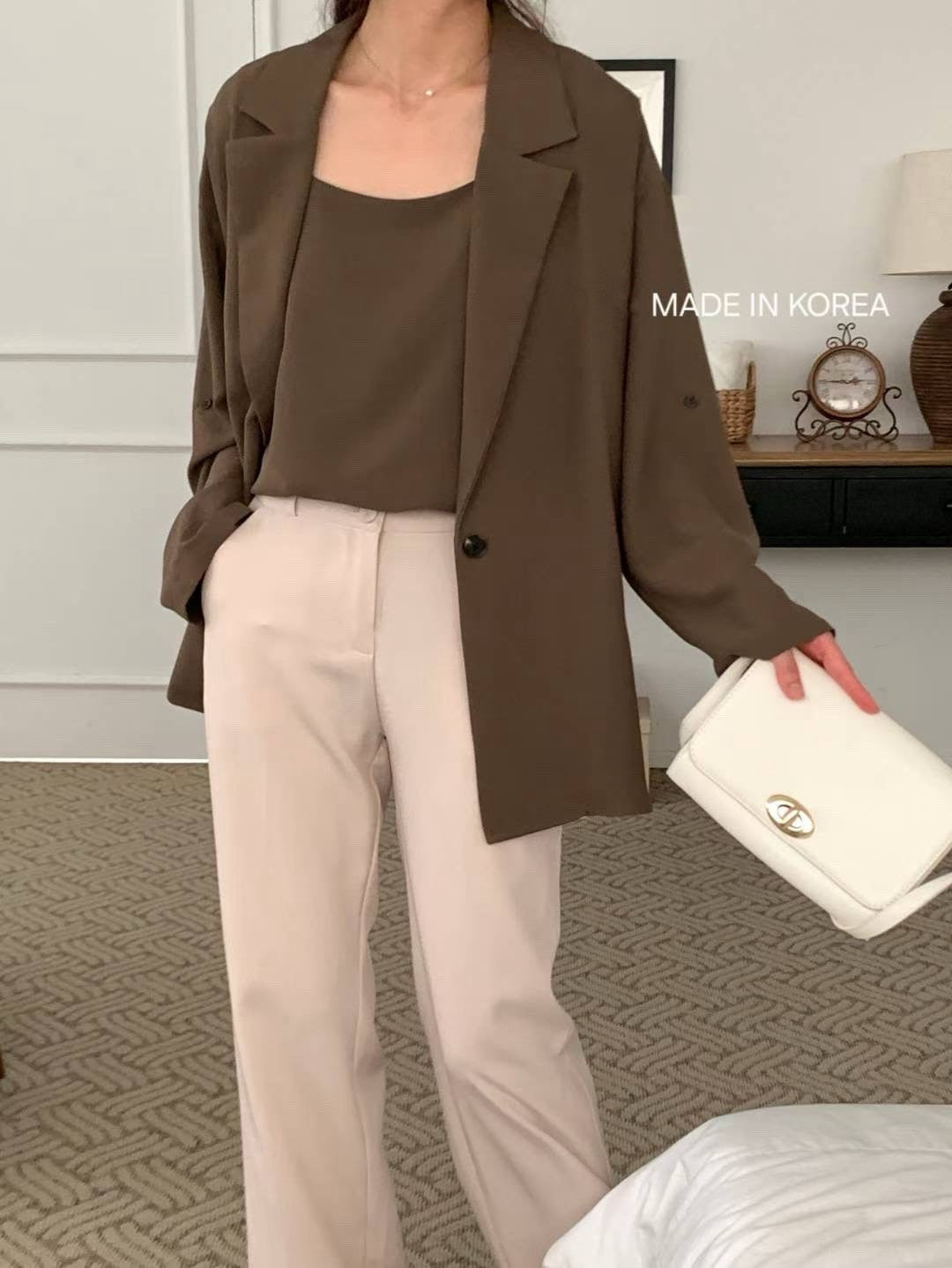 9B103 袖扣繩雪紡西裝罩衫