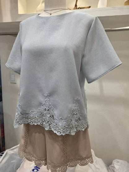 3B301 下擺布蕾斯短袖上衣