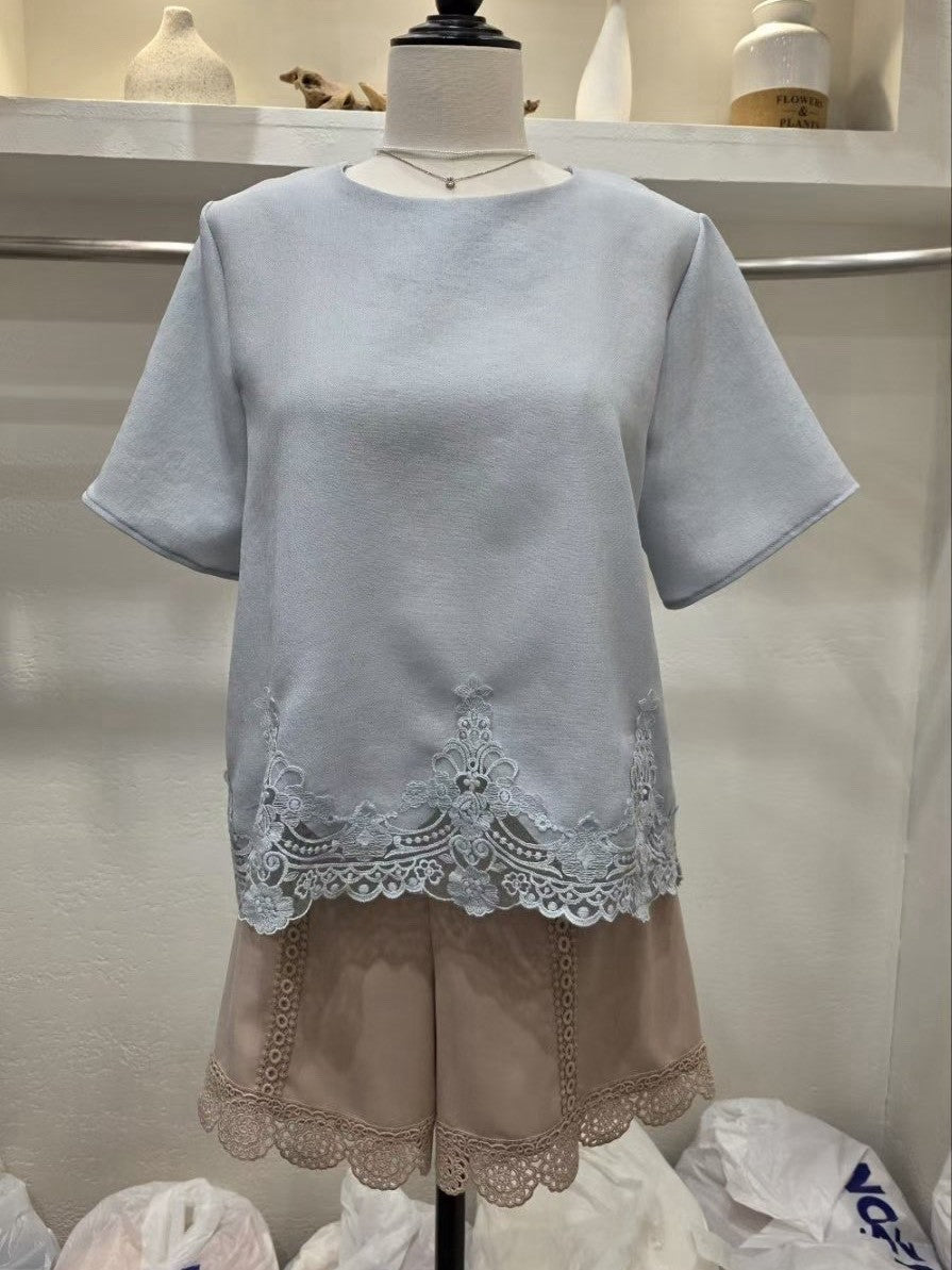 3B301 下擺布蕾斯短袖上衣