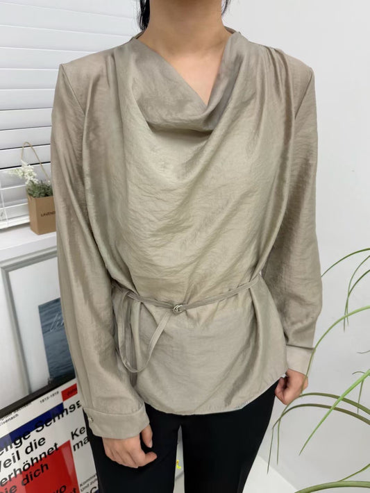 9C106 垂墜領長袖上衣(附腰帶)