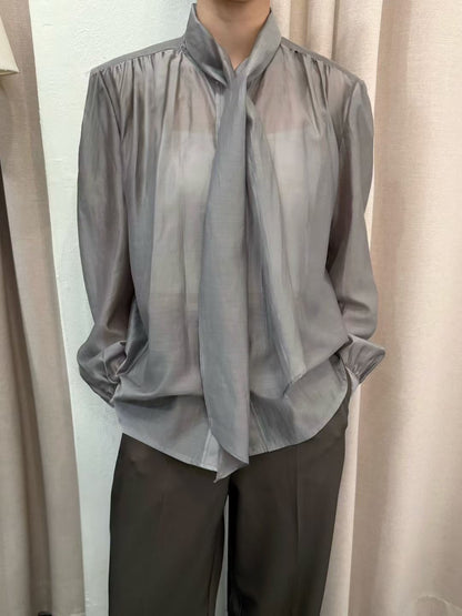 9C109 領巾排釦絲質長袖上衣
