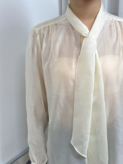 9C109 領巾排釦絲質長袖上衣