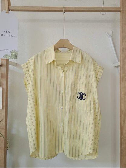 6C314 LOGO直紋小包袖襯衫