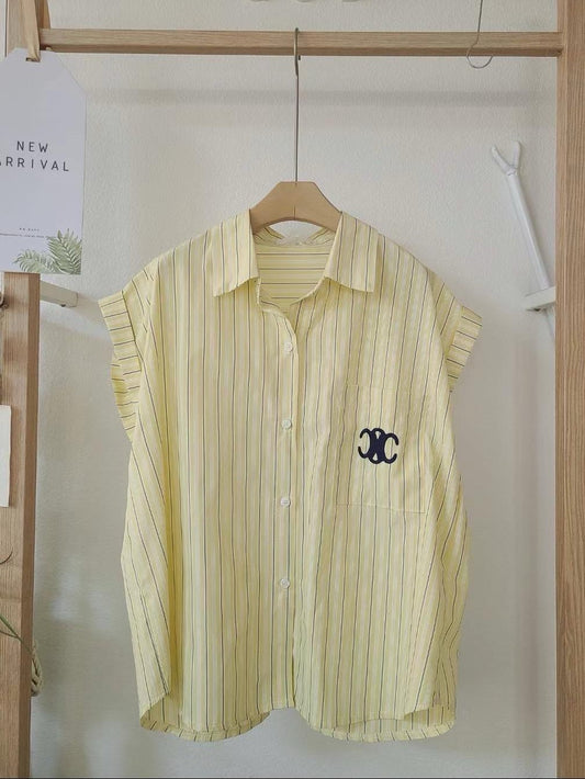 6C314 LOGO直紋小包袖襯衫