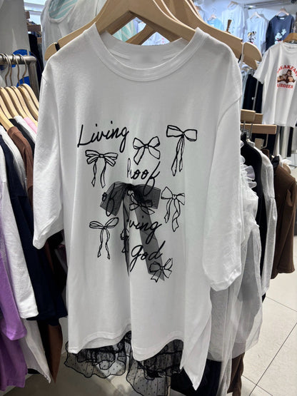 3D117 立體蝴蝶結長版短T