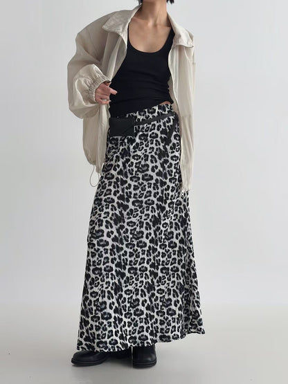 KL1041 鬆緊腰細褶豹紋長裙