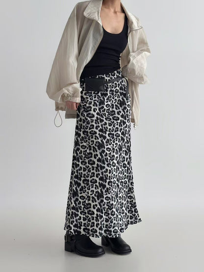 KL1041 鬆緊腰細褶豹紋長裙