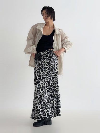 KL1041 鬆緊腰細褶豹紋長裙