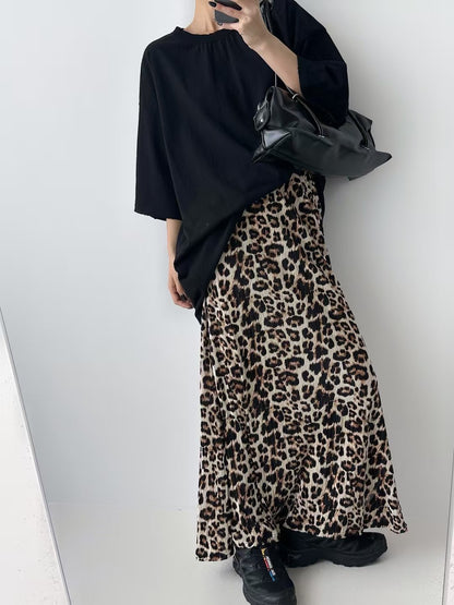 KL1041 鬆緊腰細褶豹紋長裙