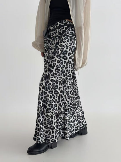 KL1041 鬆緊腰細褶豹紋長裙