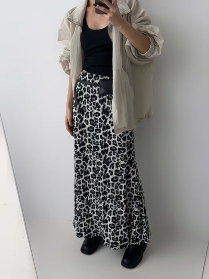 KL1041 鬆緊腰細褶豹紋長裙