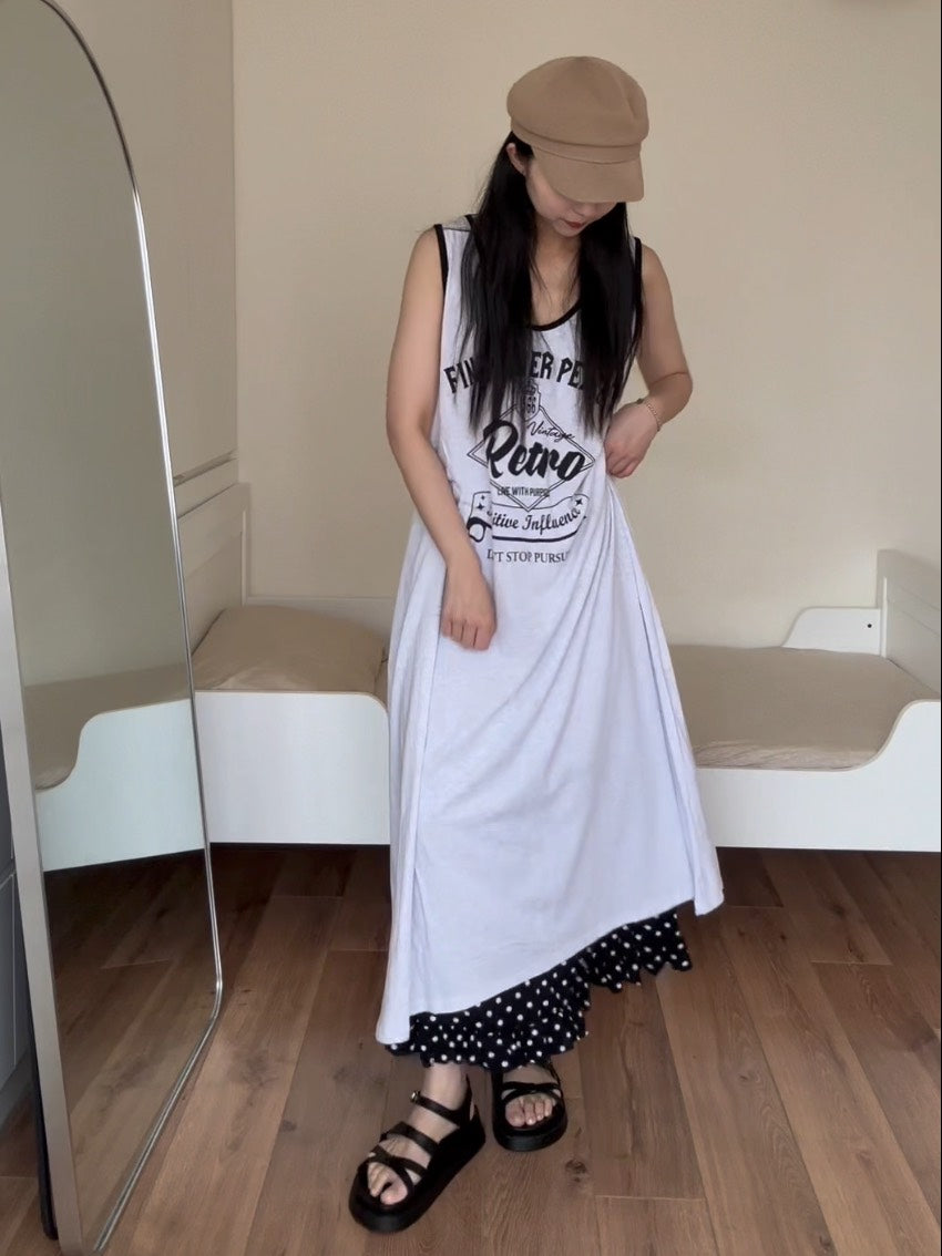 6D111 滾邊美式字母長洋裝