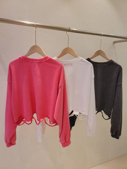 10A107 下擺割線字母短版衛衣