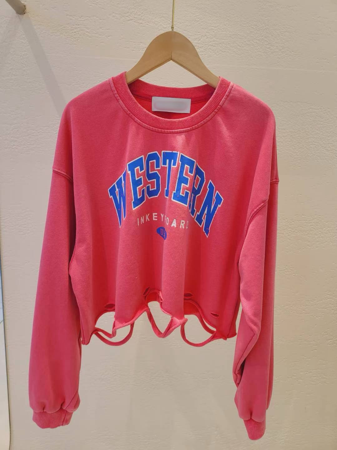 10A107 下擺割線字母短版衛衣