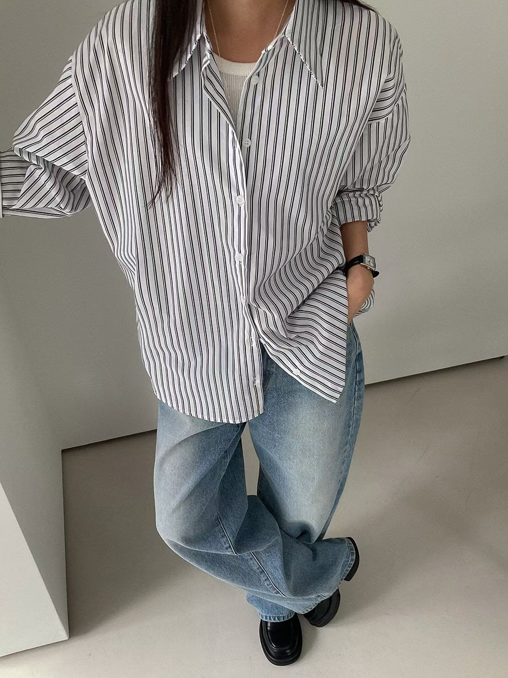 SH528 直紋長袖襯衫