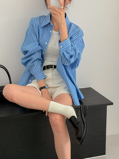 SH528 直紋長袖襯衫