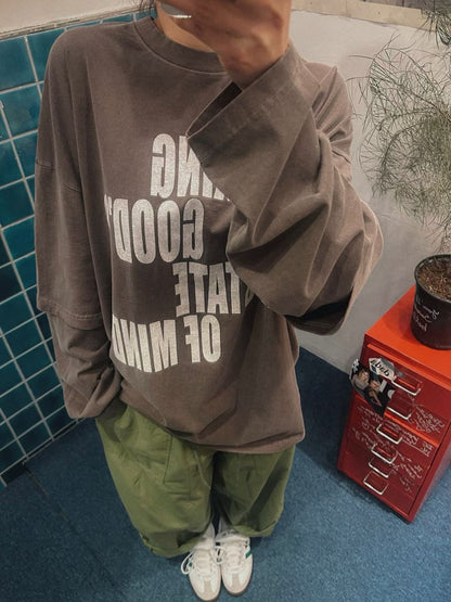 ST4526 假兩件字母水洗寬T