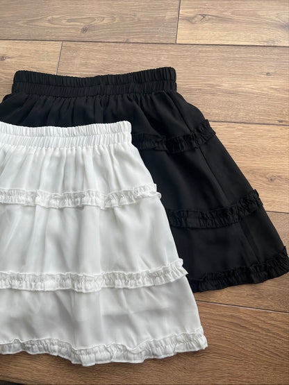 KS744 荷葉邊雪紡短褲裙