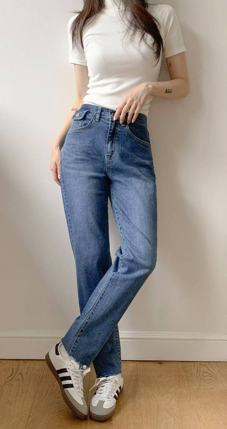 JL759 彈性直筒丹寧褲