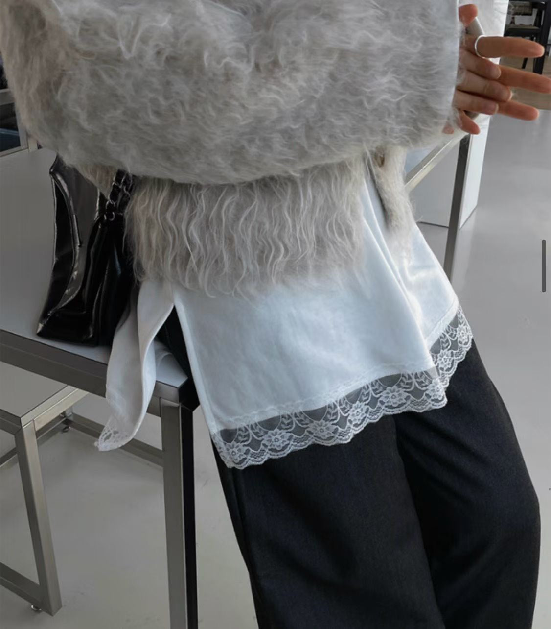 ST4529 下蕾絲長版T