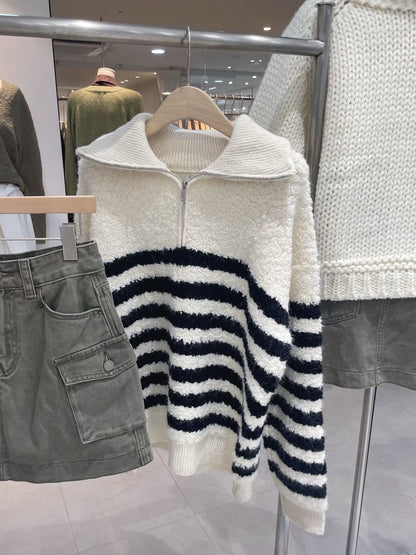 SW661 拉鍊橫條長版毛衣