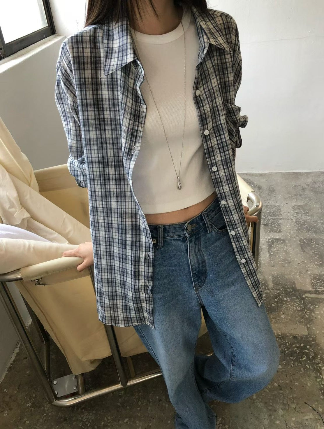 SH530 格紋短版襯衫