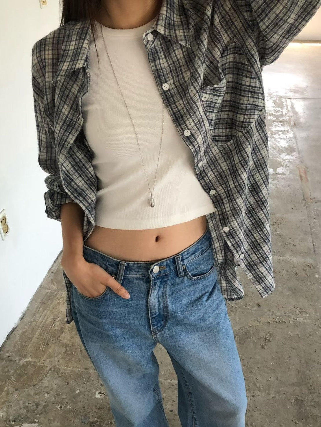 SH530 格紋短版襯衫
