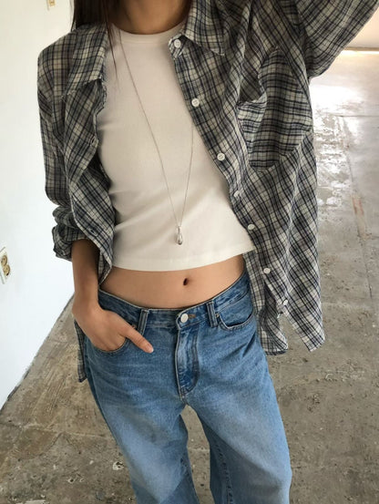 SH530 格紋短版襯衫