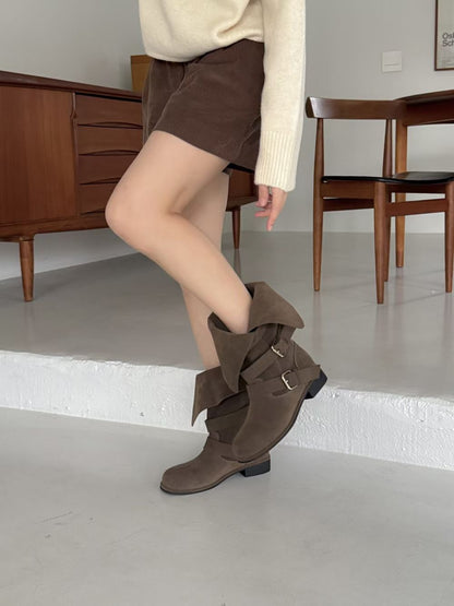 SE902 麂皮感三扣中筒靴