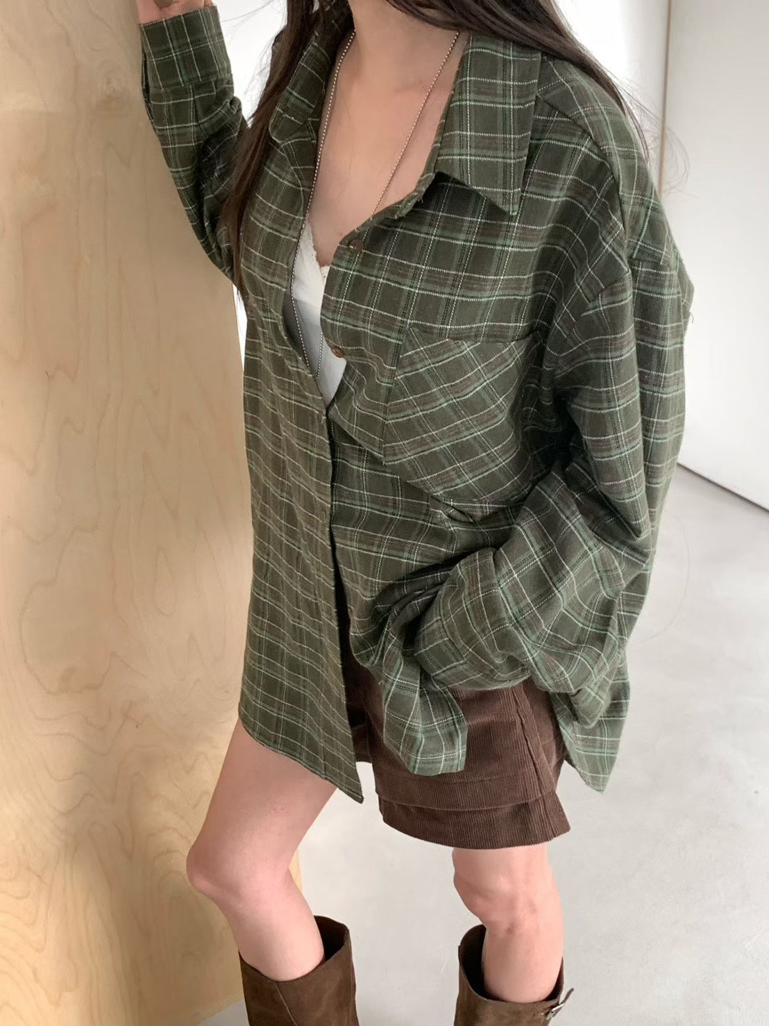 SH902 格紋長版襯衫