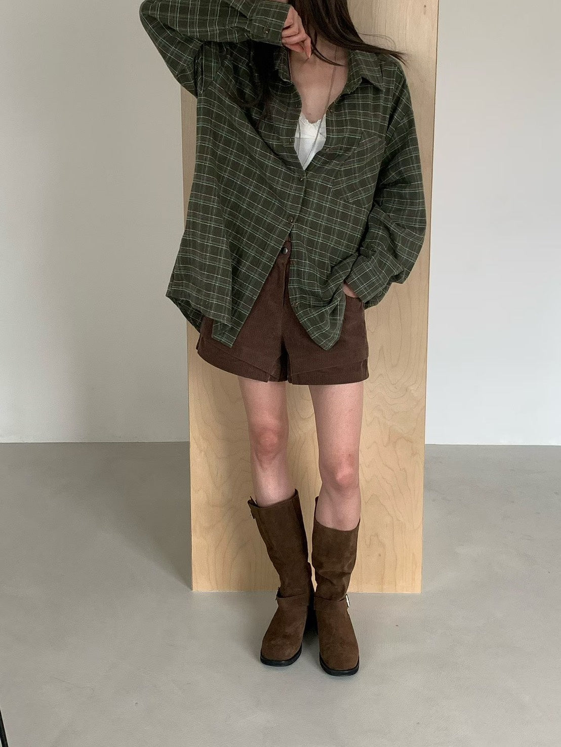 SH902 格紋長版襯衫