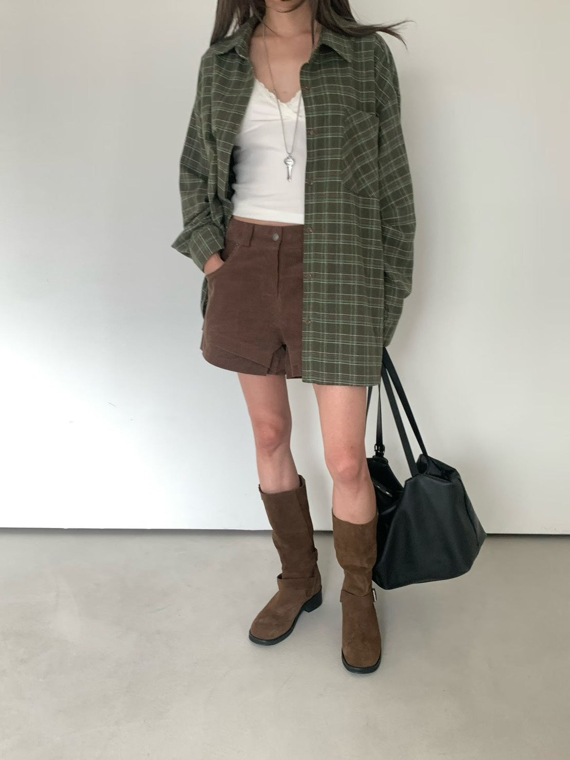 SH902 格紋長版襯衫