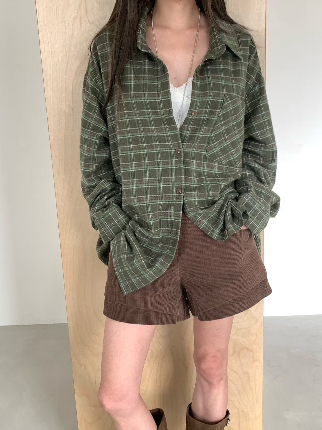 SH902 格紋長版襯衫