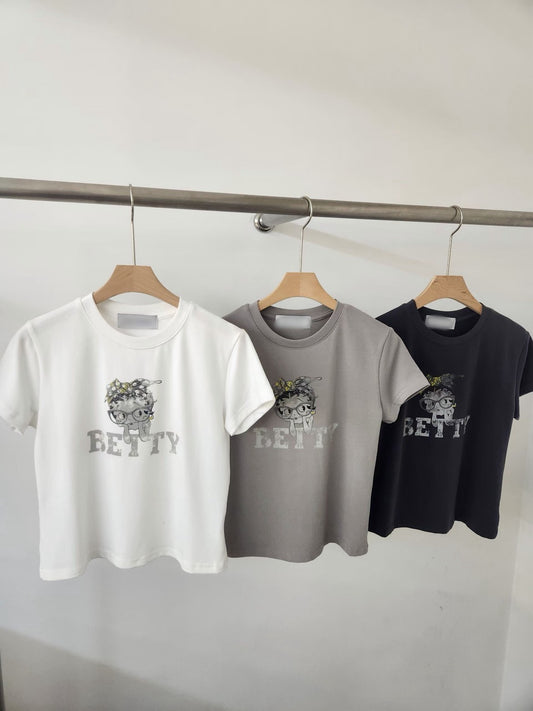 TS901 黑白Betty合版棉T